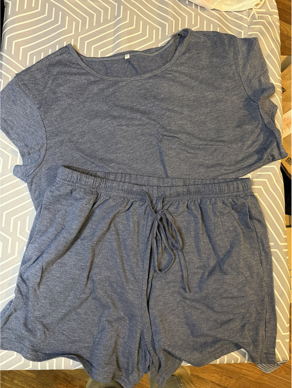 Ekouaer Size Large Blue 2 Piece Lounge Pajama Set Top Shorts Pockets